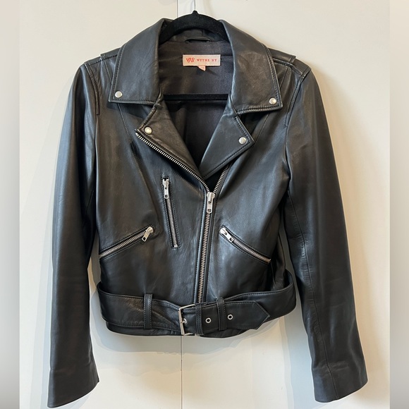 Black Genuine Leather Biker Jacket w/ Silver Hardware- Size X-Small - Picture 3 of 12